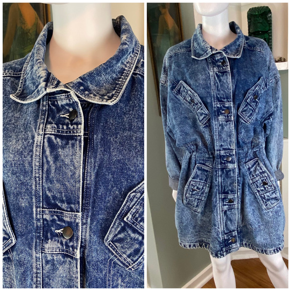Unbranded Jackets & Blazers - Vintage 80s Acid Wash Washed Jean Denim Parka Coat Drawstring XL/2XL Oversized